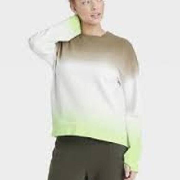All in Motion‎ Dip-Dye Crewneck Sweatshirt Women's Large Green Brown White - Picture 1 of 12
